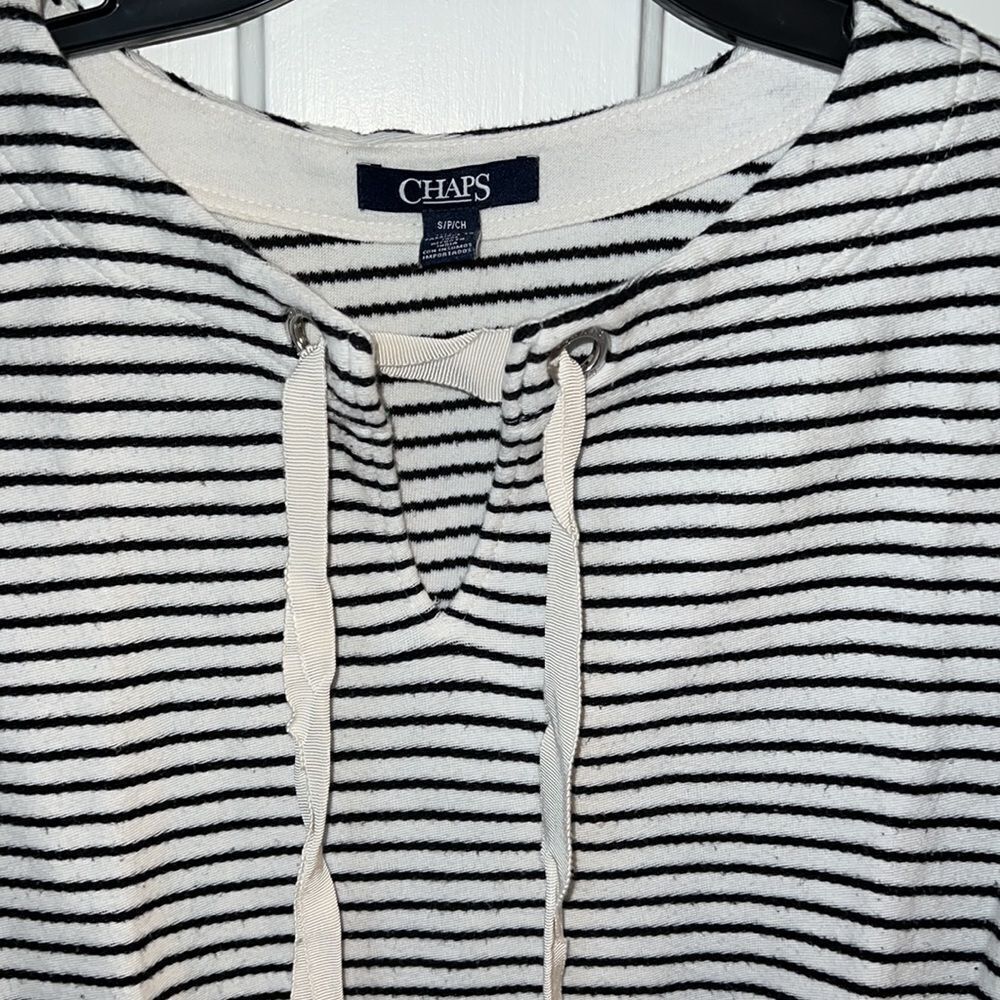 Chaps // Striped Bell-sleeve Tie-neck Sweatshirt - Picture 3 of 5